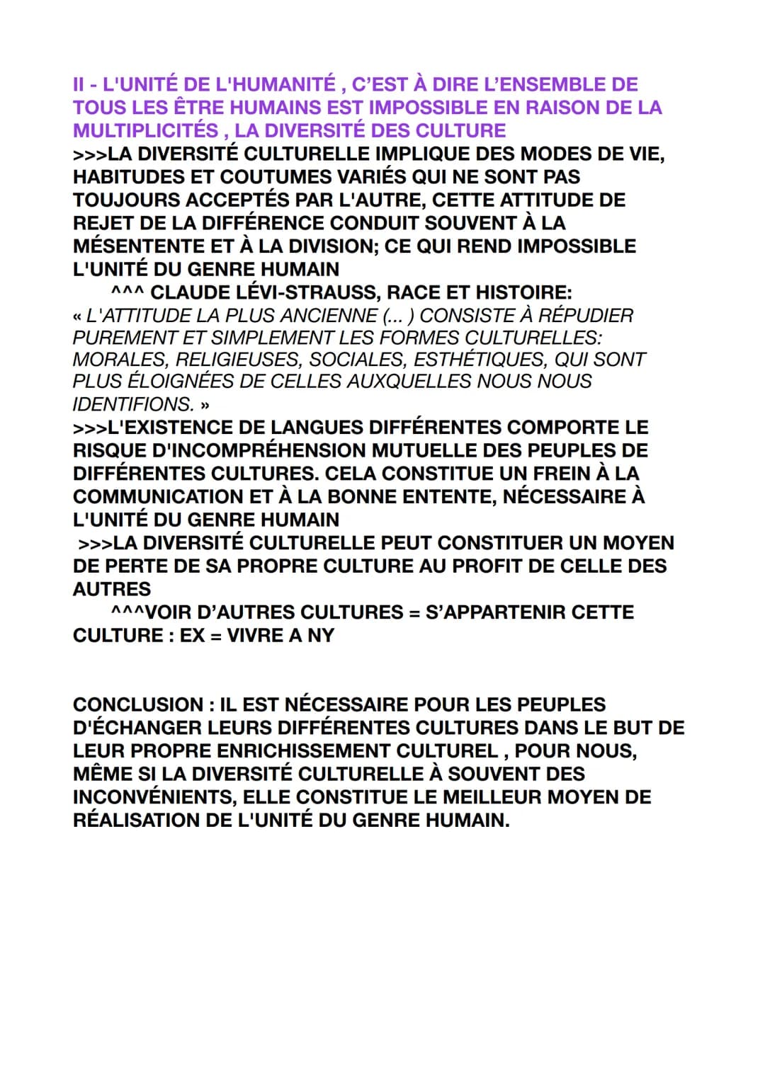 LA PLURALITÉ DES CULTURES EST-ELLE UN OBSTACLE À
L'UNITÉ DU GENRE HUMAIN
PROBLÉMATIQUE : LA DIVERSITÉ DES CULTURES REND-ELLE
IMPOSSIBLE VOIR