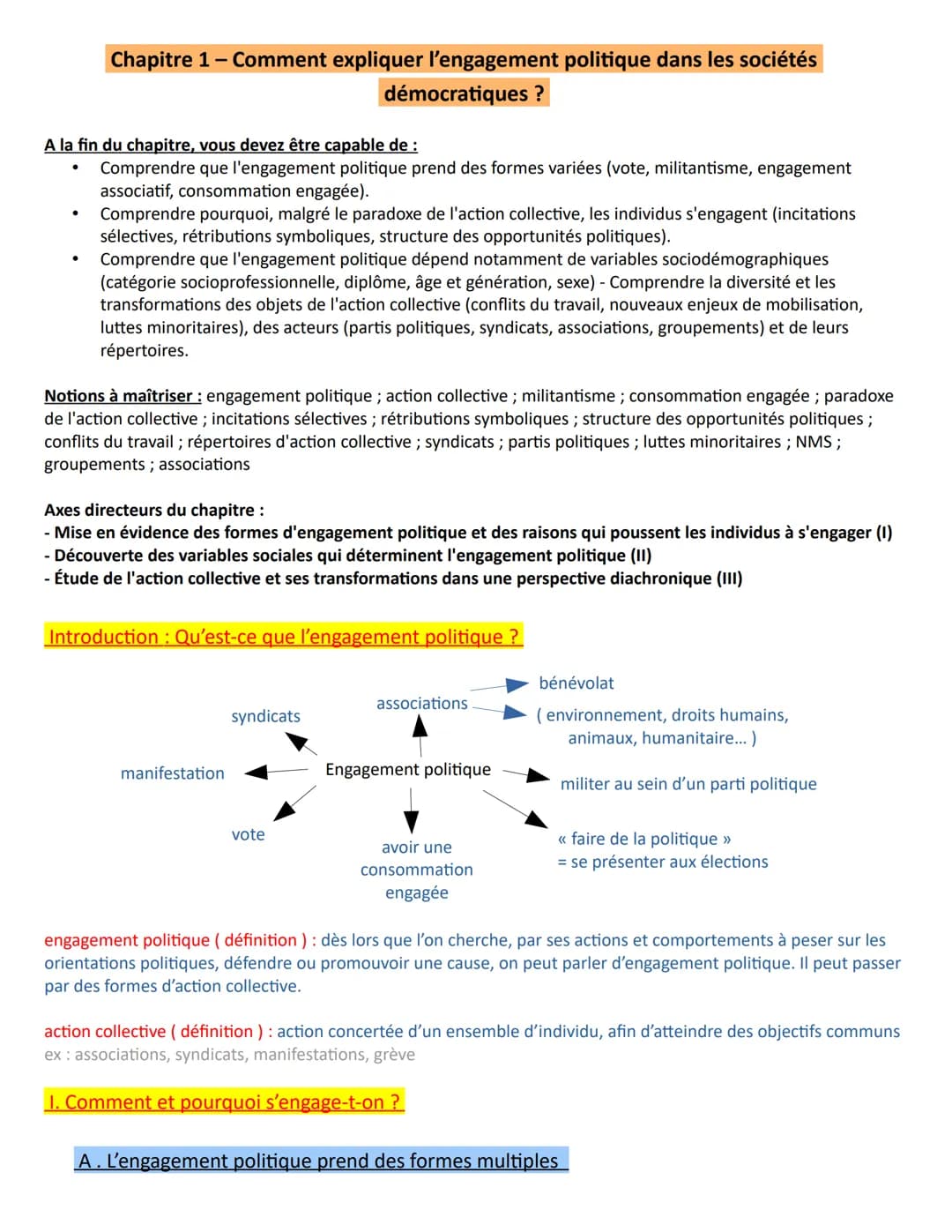 Chapitre 1 - Comment expliquer l'engagement politique dans les sociétés
démocratiques ?
A la fin du chapitre, vous devez être capable de :
C