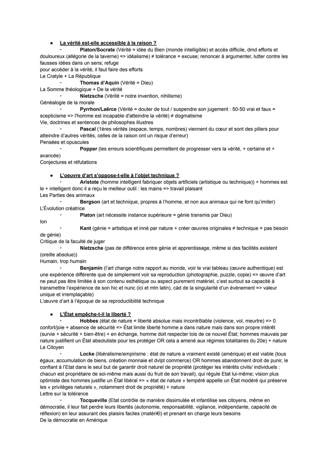 La vérité est-elle accessible à la raison ?
Platon/Socrate (Vérité = idée du Bien (monde intelligible) et accès difficile, dmd efforts et
do