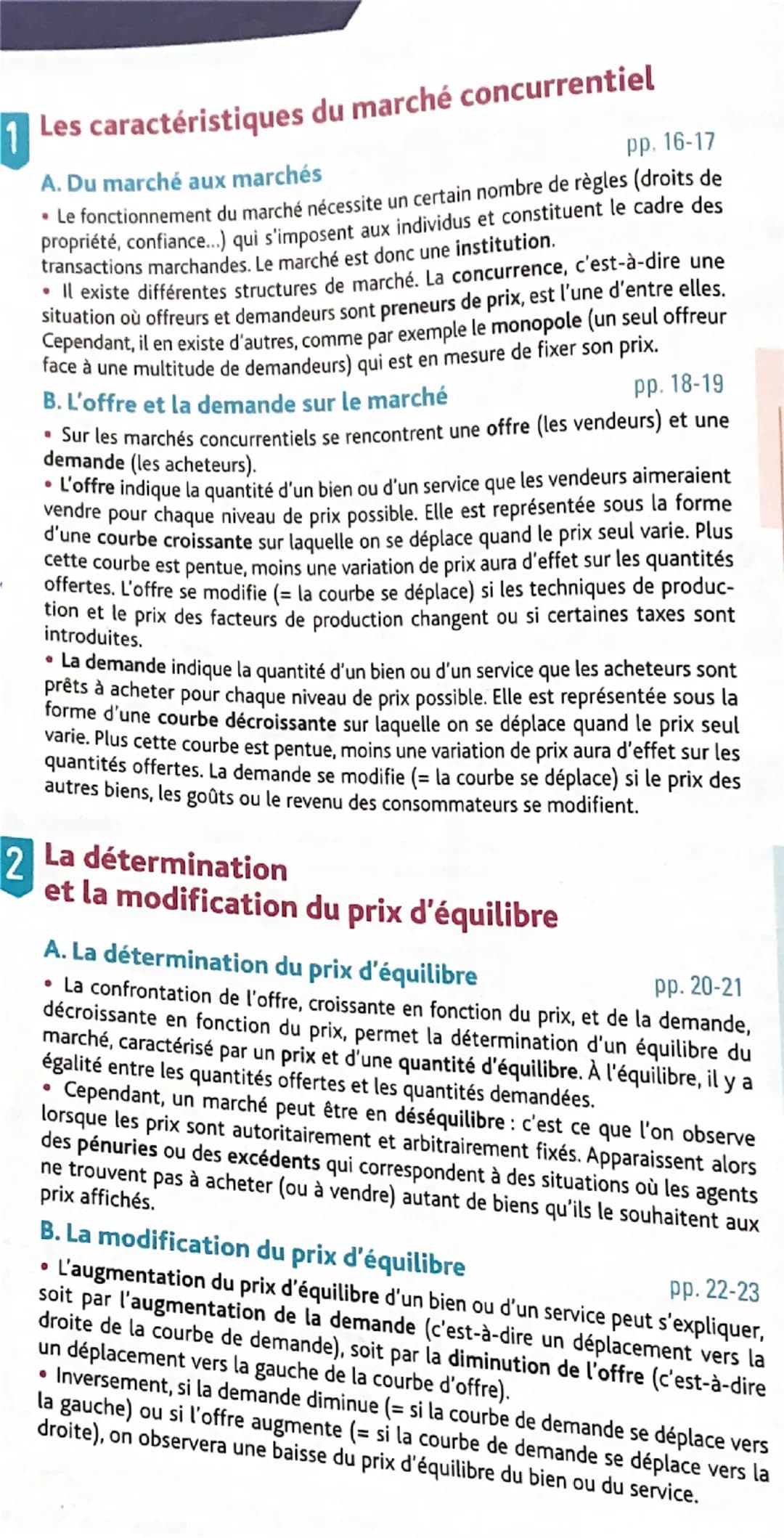2
Les caractéristiques du marché concurrentiel
A. Du marché aux marchés
pp. 16-17
• Le fonctionnement du marché nécessite un certain nombre 