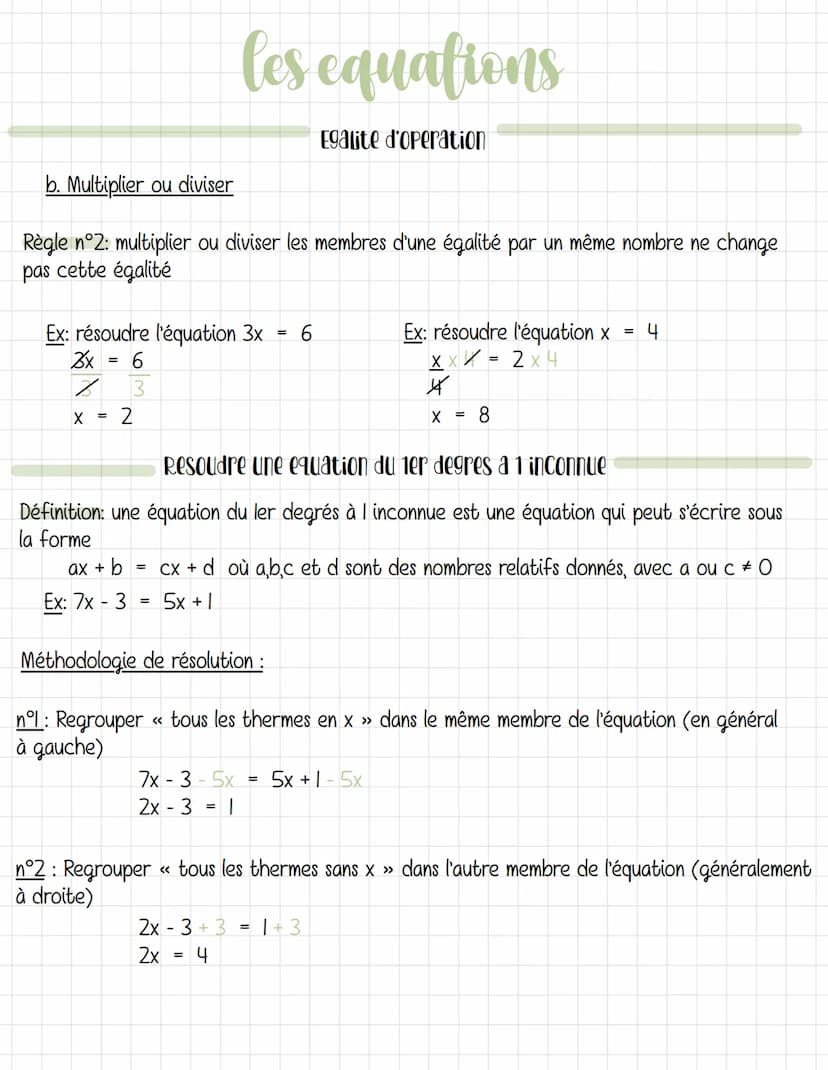 les equations
La notion d'equation
Définition: Une équation est une égalité contenant un ou plusieurs nombres inconnus désignés
par des lett