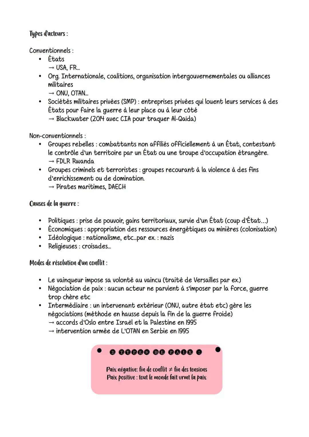 paix
Introduction formes de conflits et tentatives de paix
Essai de typologie
●
●
●
●
●
●
→
conflit interétatique : oppose 2 États ou plus
I