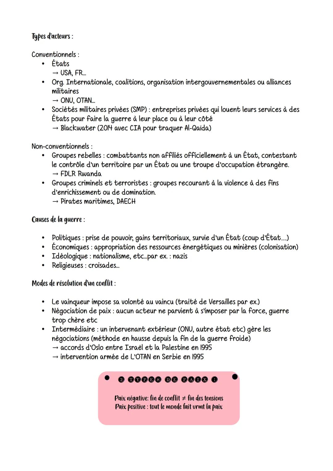 paix
Introduction formes de conflits et tentatives de paix
Essai de typologie
●
●
●
●
●
●
→
conflit interétatique : oppose 2 États ou plus
I