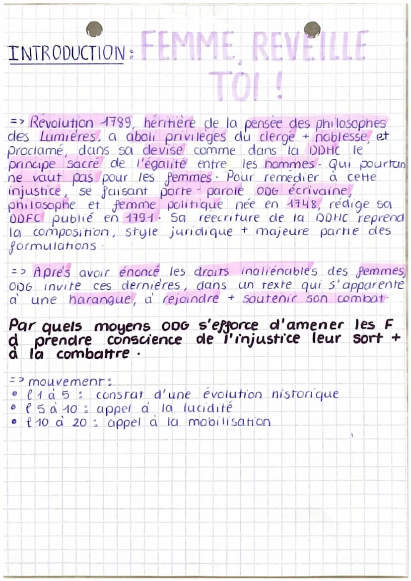 Ouvrir yeux sur I'
injustice du sort
reserve aux F
appel à soutenir la
Declaration
rambat feministe les
droits preexistent
deja
métaphore
év