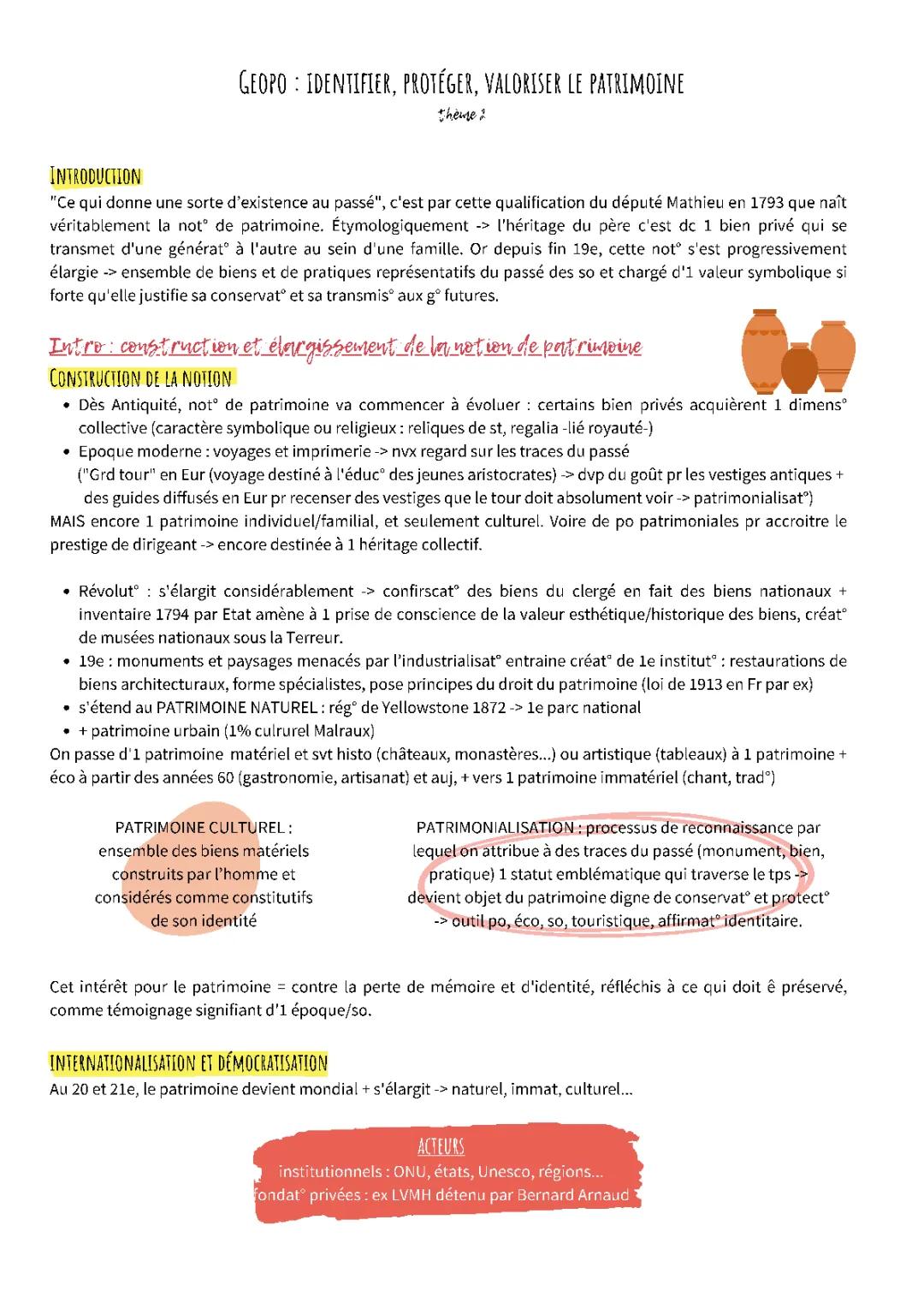 Fiche de Révision HGGSP : Protéger et Valoriser le Patrimoine en France