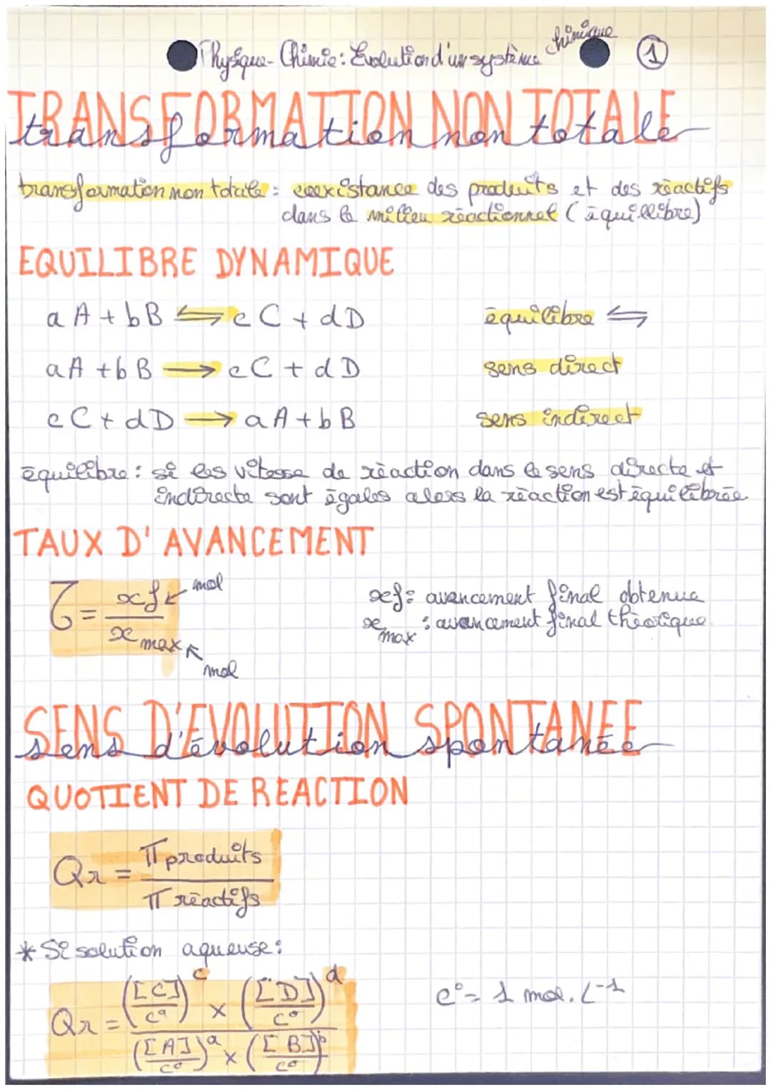 ●Thysque-Chimie : Evolution d'un système
Chiniame
TRANSFORMATION NON TOTALE
bransformation non totale: eeexistance des produits et des react