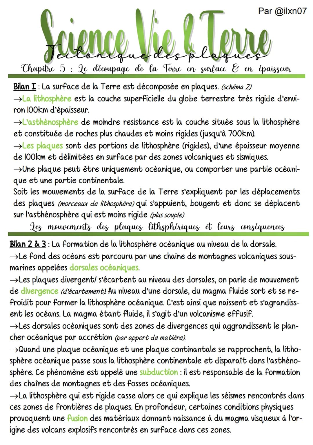 Par @ilxn07
Science Vie & Terre
des
Chapitre 5 : Le découpage de la Terre en surface & en épaisseur
Bilan I: La surface de Terre est décompo