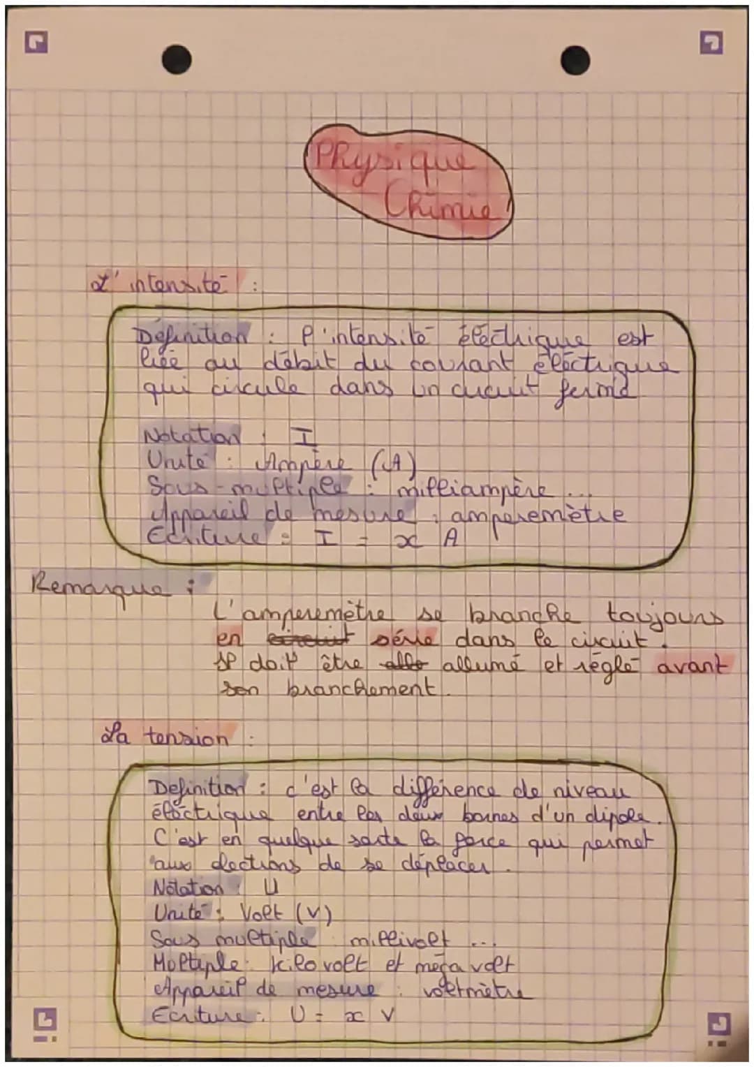 Fiche sur l intensité et la tension