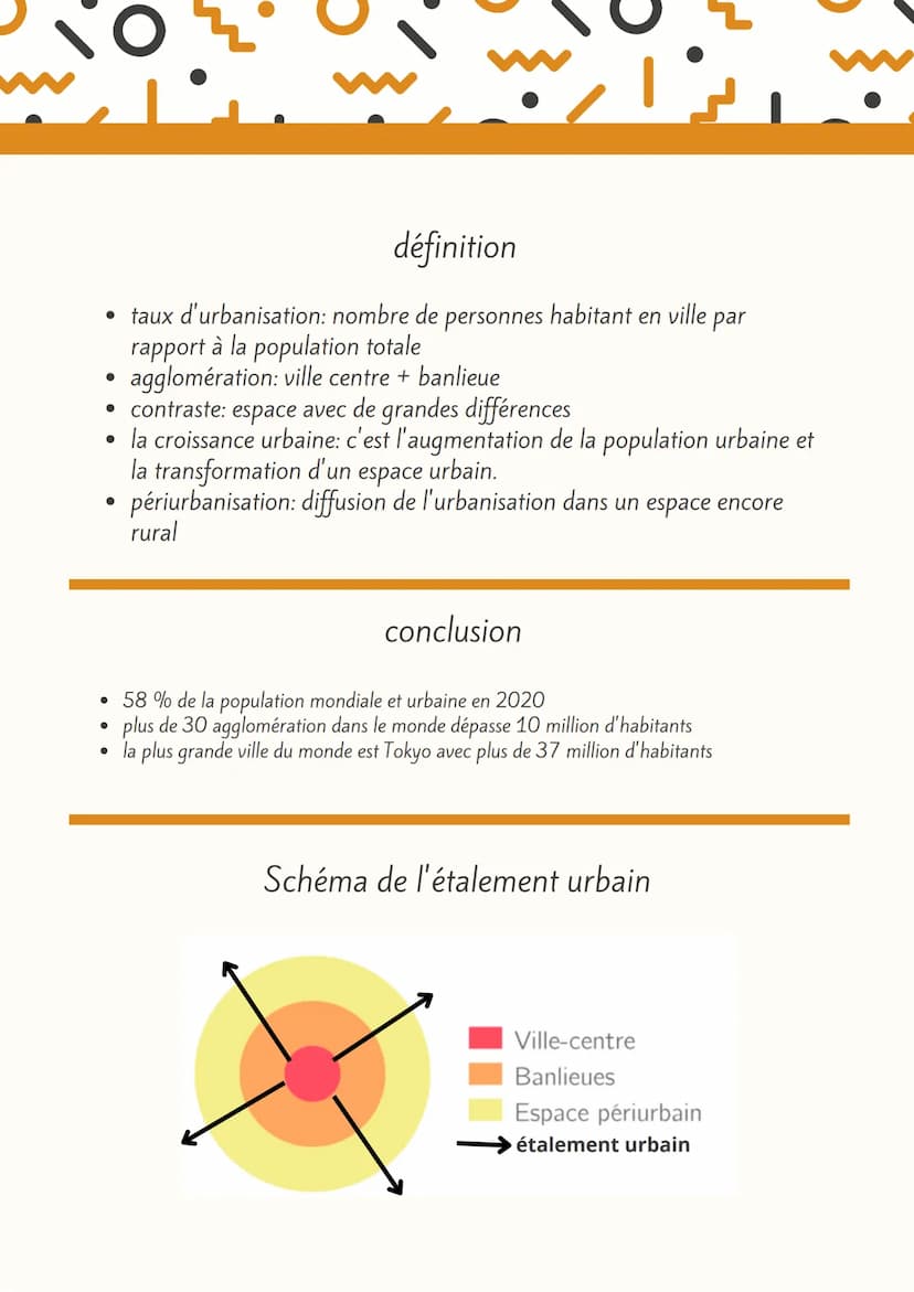 l'urbanisation du monde
Problématique
quels sont les principaux espaces et paysages urbains dans le monde?
Cour
Les espaces urbains concentr