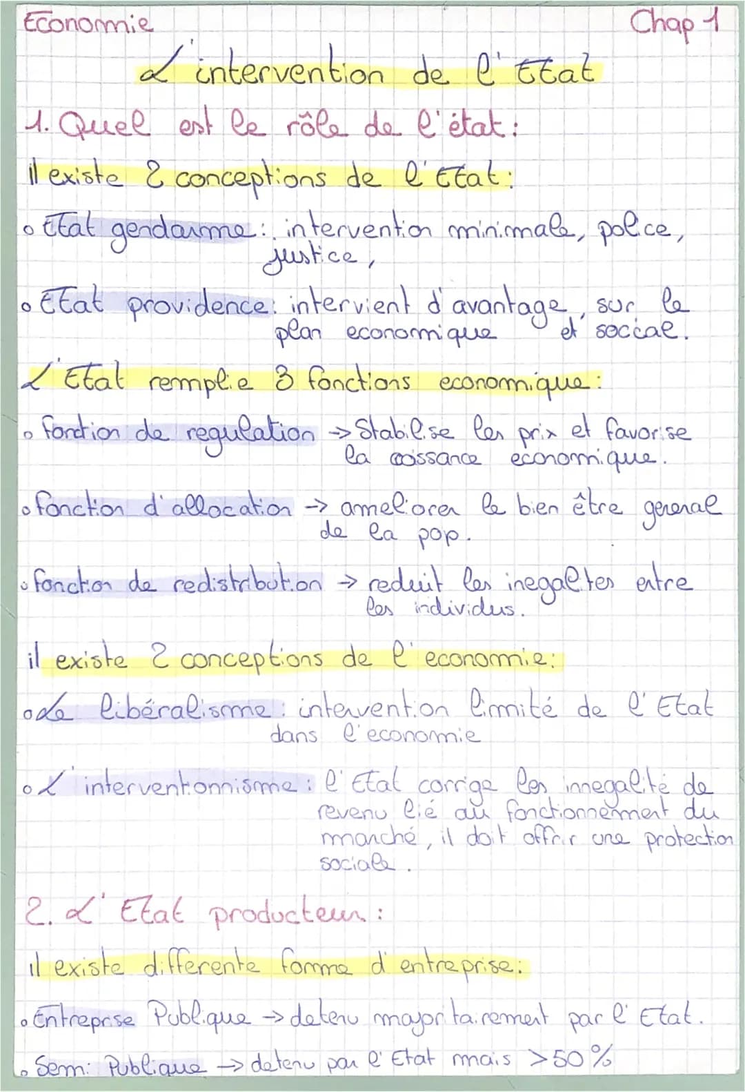 Econommie
de l'état
L'intervention
4. Quel est le rôle de l'état.
il existe & conceptions de l'Etat:
。
Etat gendarme intervention minimale, 