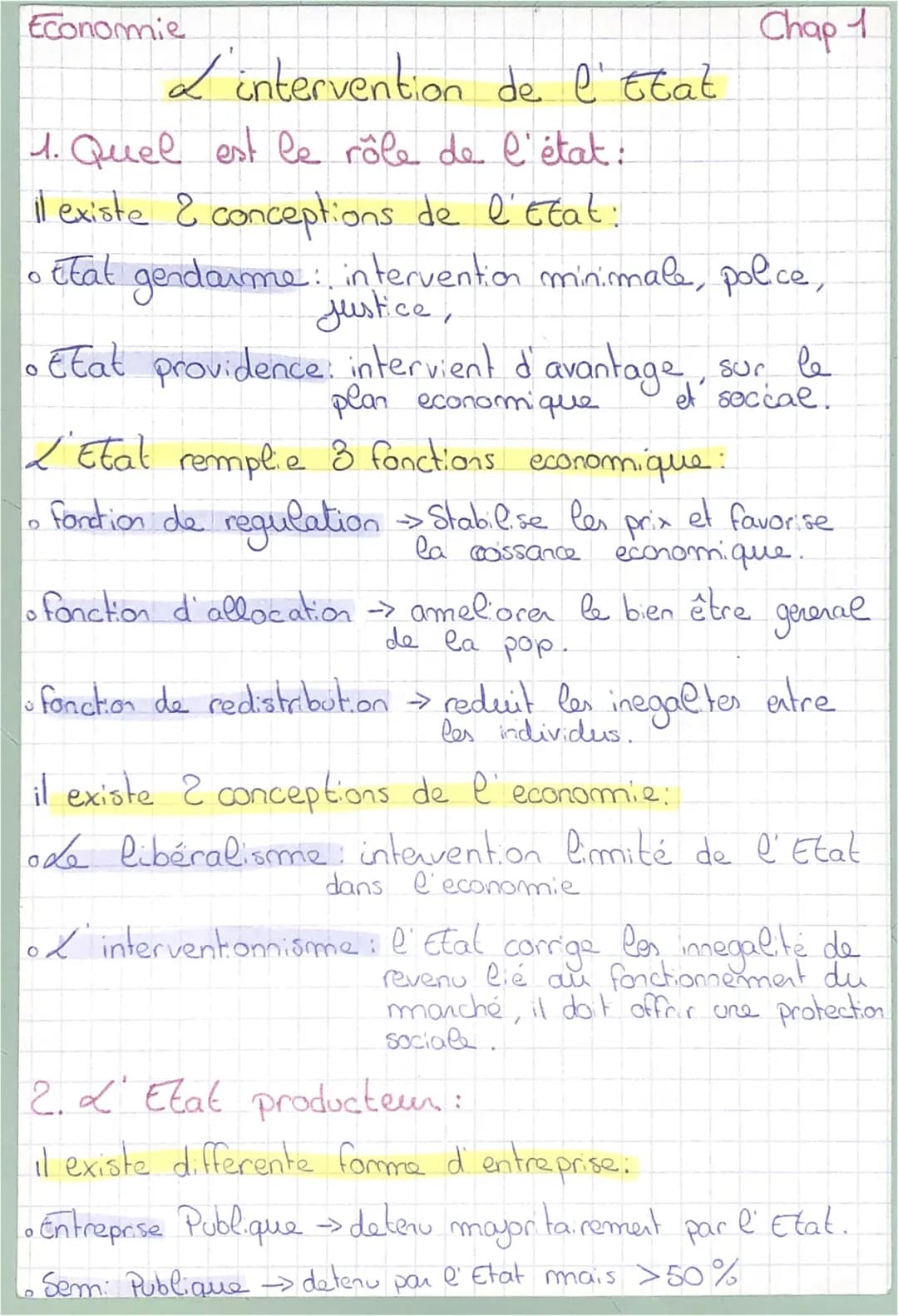 Econommie
de l'état
L'intervention
4. Quel est le rôle de l'état.
il existe & conceptions de l'Etat:
。
Etat gendarme intervention minimale, 