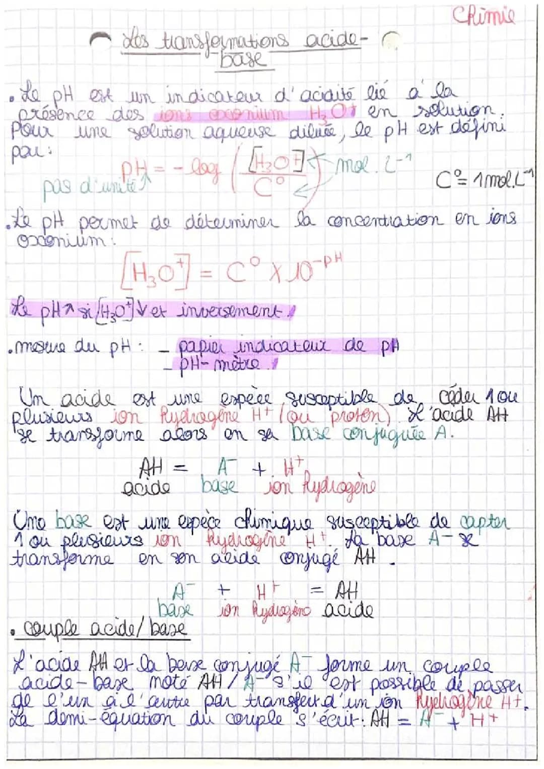 Les transformations acides-bases 