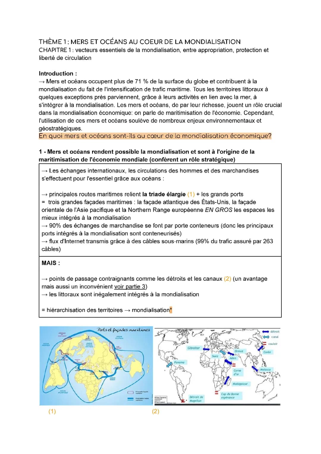 Mers et océans au coeur de la mondialisation Chapitre 1 