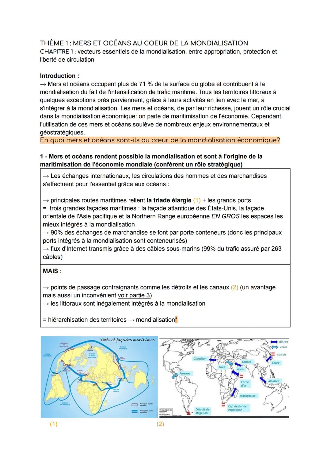 THÈME 1: MERS ET OCÉANS AU COEUR DE LA MONDIALISATION
CHAPITRE 1: vecteurs essentiels de la mondialisation, entre appropriation, protection 