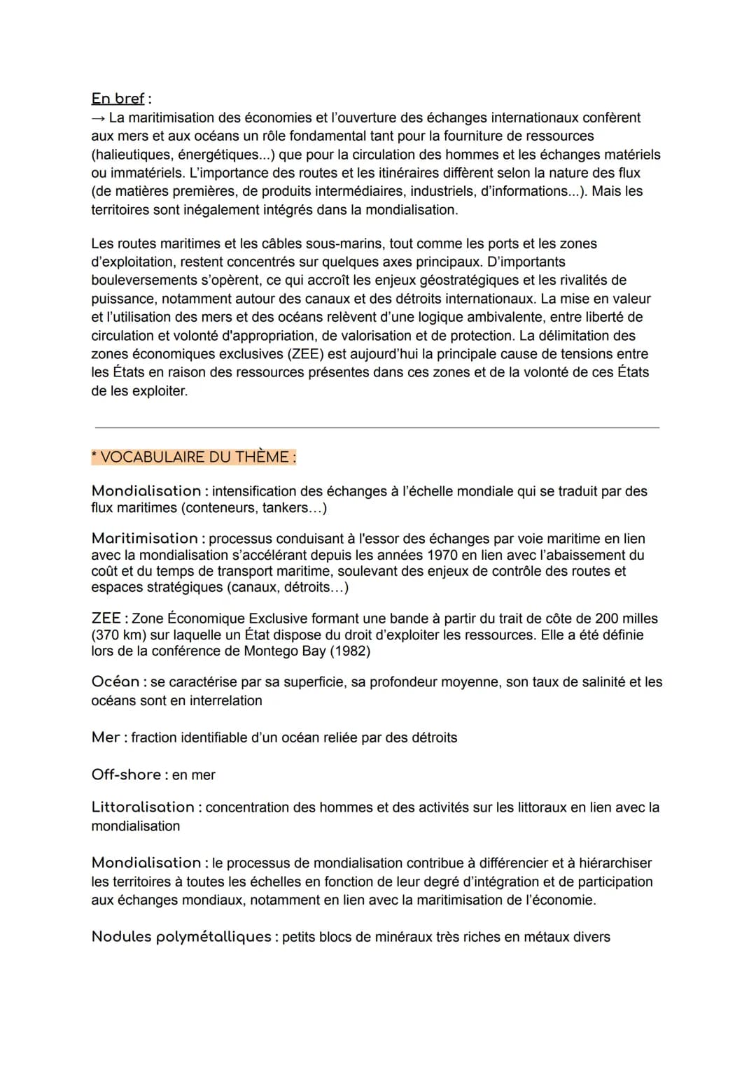 THÈME 1: MERS ET OCÉANS AU COEUR DE LA MONDIALISATION
CHAPITRE 1: vecteurs essentiels de la mondialisation, entre appropriation, protection 