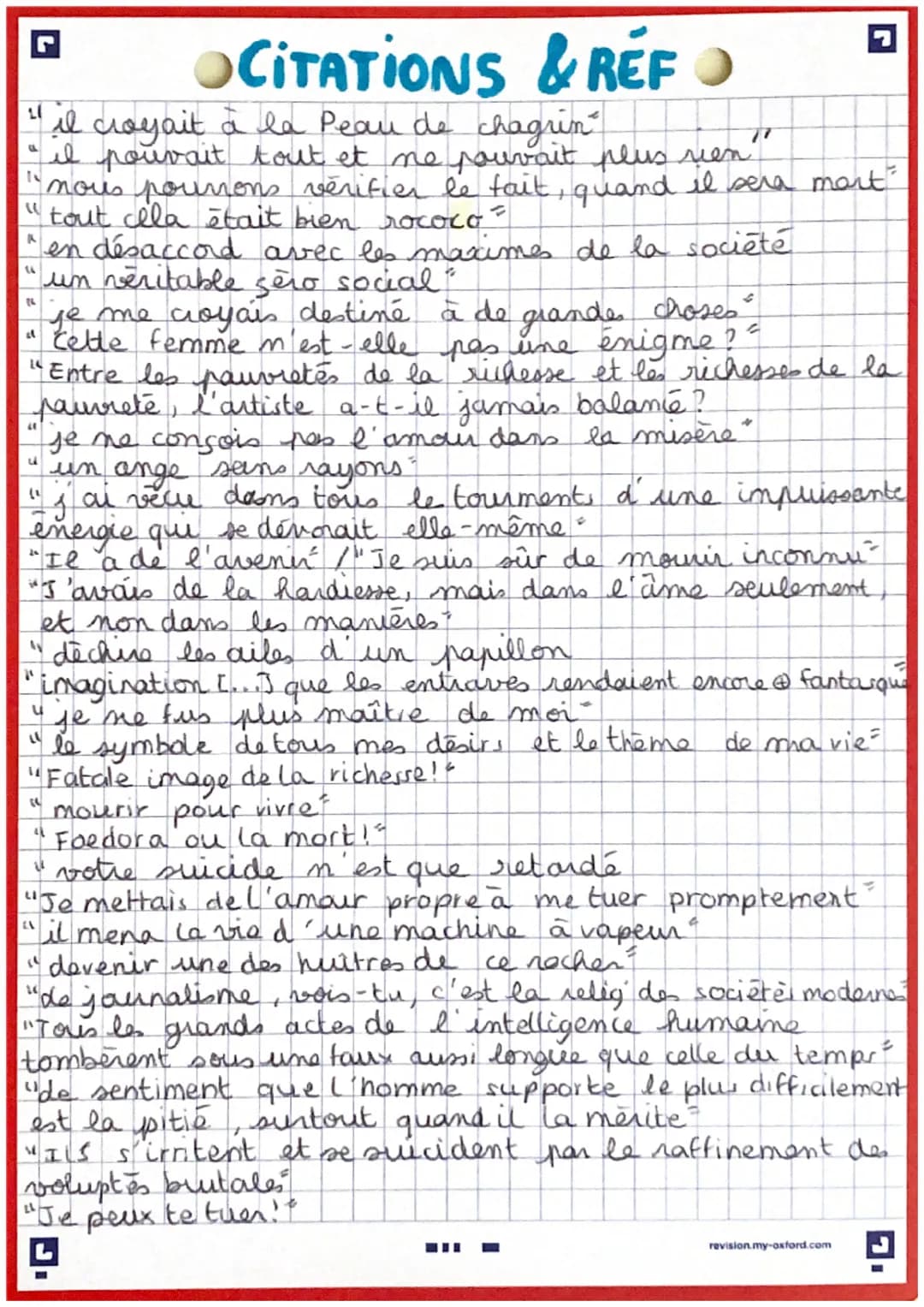 OCITATIONS & REF
"il croyait à la Peau de chagrin
il pouvait tout et ne pouvait plus rien"
S
nous pouvons vérifier le fait, quand il sera mo