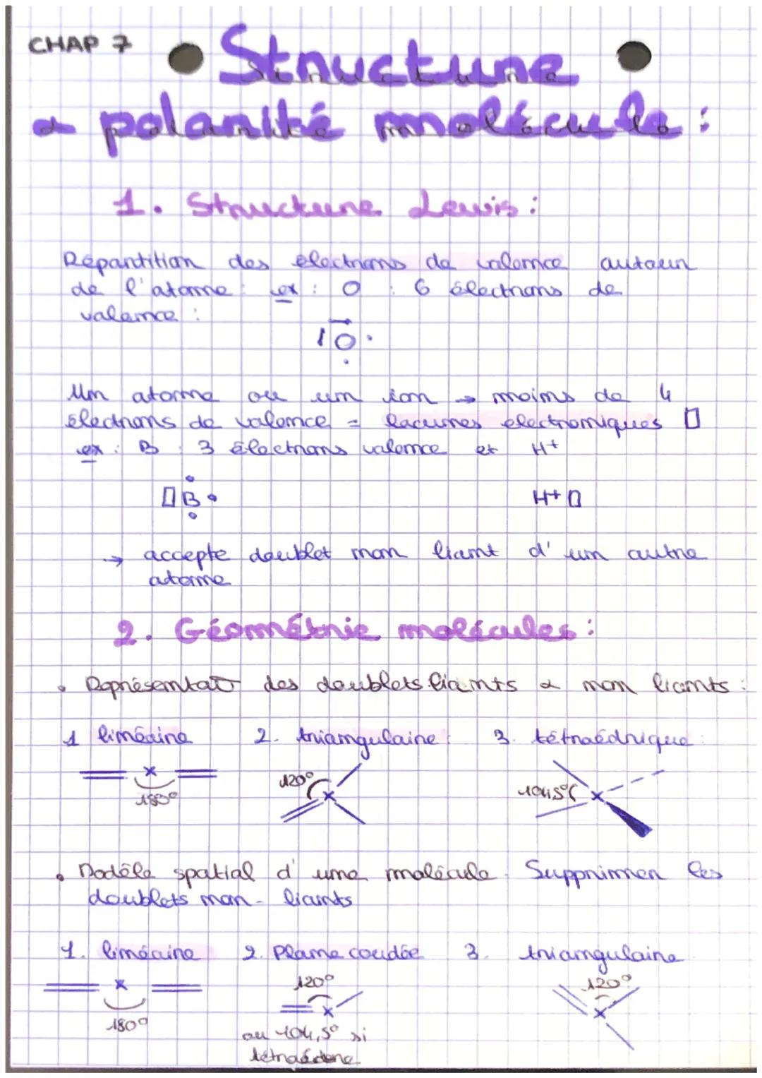 • Structure •
polanité molécula:
å
CHAP 7
1. Struckune Lewis:
Répartition des électrons de calemce
de l'atome
valence :
um
um atorme
Electro