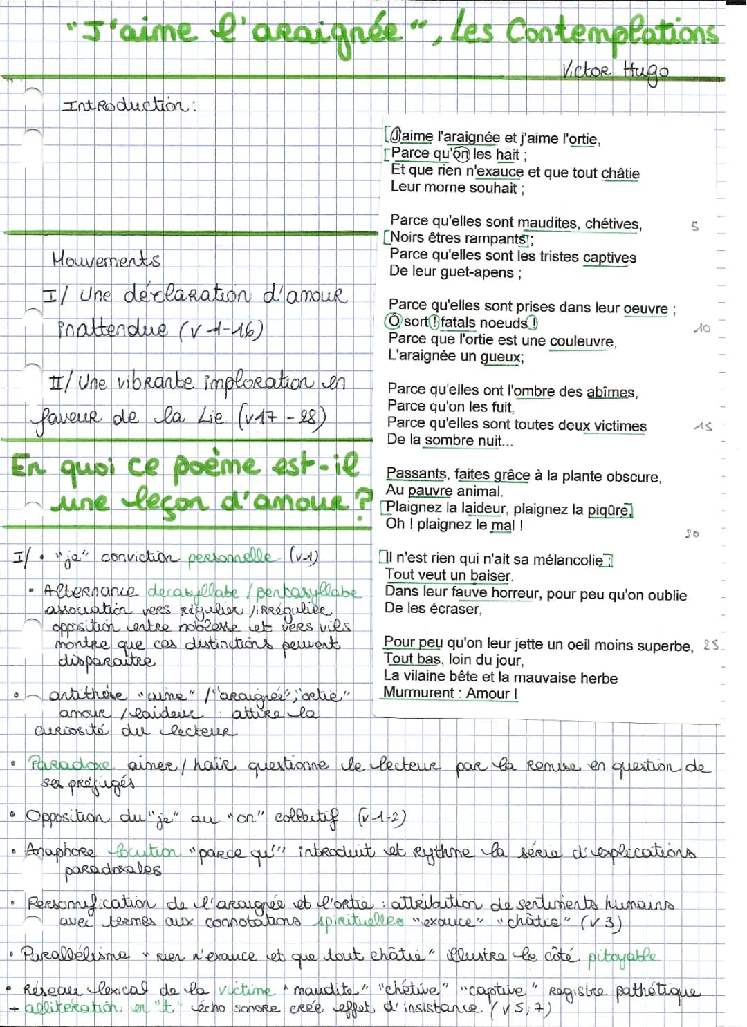 Analyse du poème 'J'aime l'araignée' de Victor Hugo