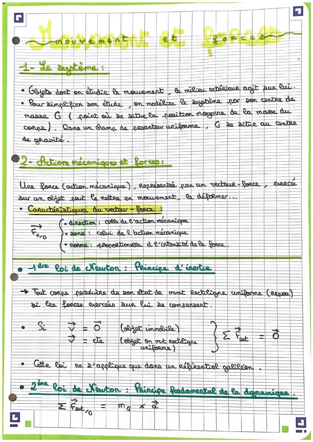 اد
Semouvement et
1- Le système:
r
• Gbjets dont on étudie le mouvement
·
Pour simplifier son étude
le milieu extérieur agit sur lui.
on mod