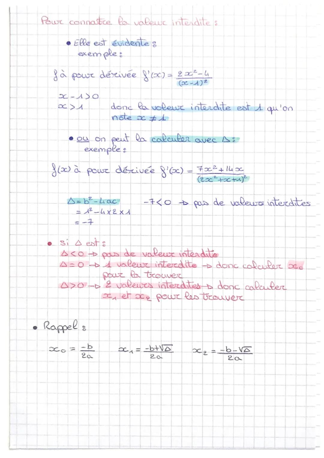# dérivée

les dérivées (suite)

POUT FAIRE UN TABLEAU DE VARIATION
A PARTIR D'UNE FONCTION 800) 8

1) calculer la dérivée
2) calculer les v