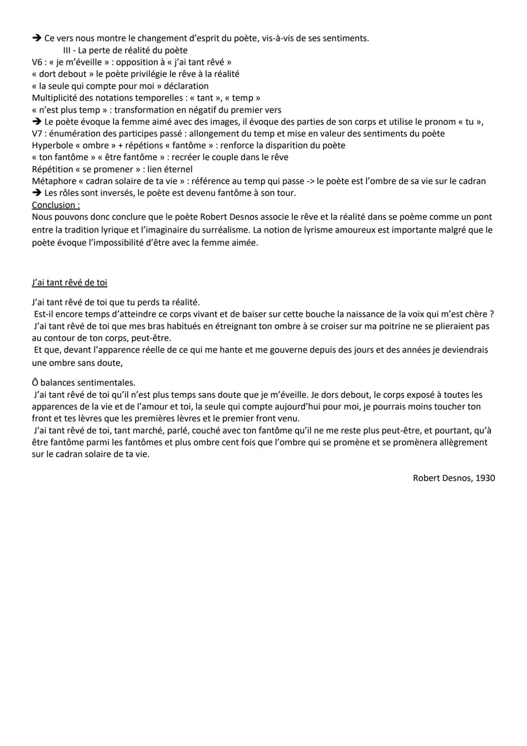 Lecture linéaire
Intro :
<< J'ai tant rêvé de toi » Corps et biens, Desnos
Avec ses amis, Robert Desnos se livre sans fin aux récits du rêve