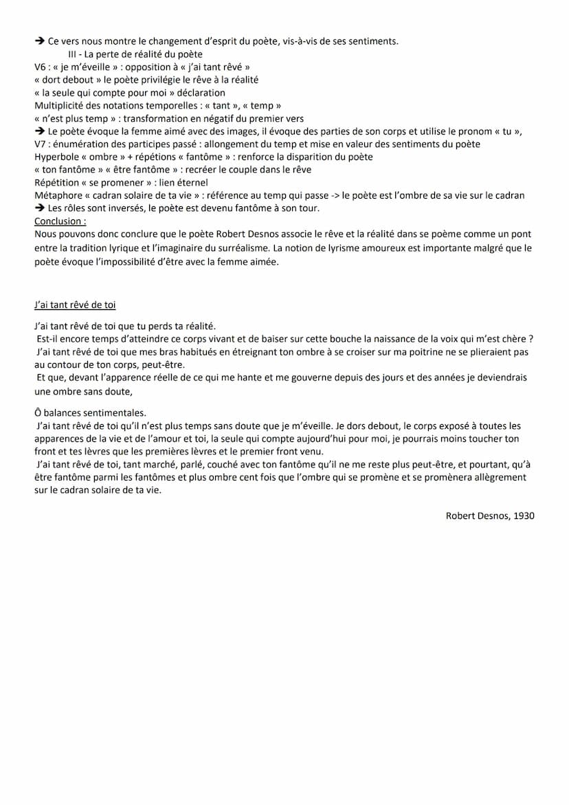 Lecture linéaire
Intro :
<< J'ai tant rêvé de toi » Corps et biens, Desnos
Avec ses amis, Robert Desnos se livre sans fin aux récits du rêve