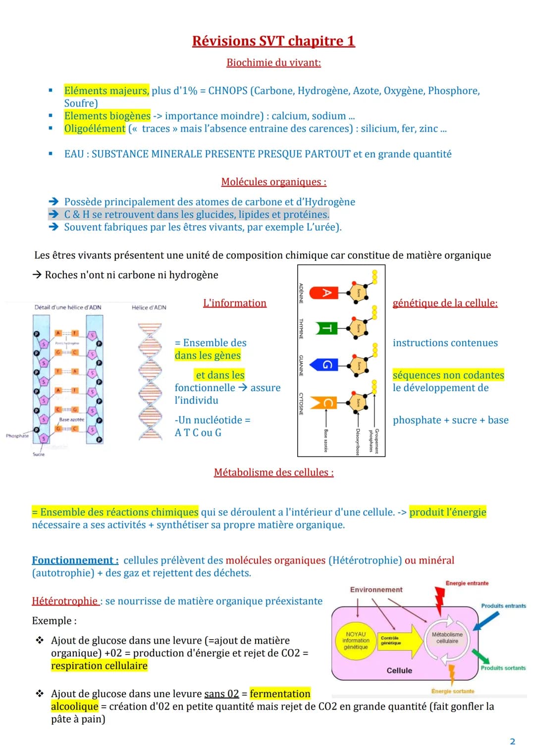 Révisions SVT chapitre 1
Être vivant : ensemble constitué de macromolécules, de molécules et d'ions formant un ensemble
organisé capable d'a