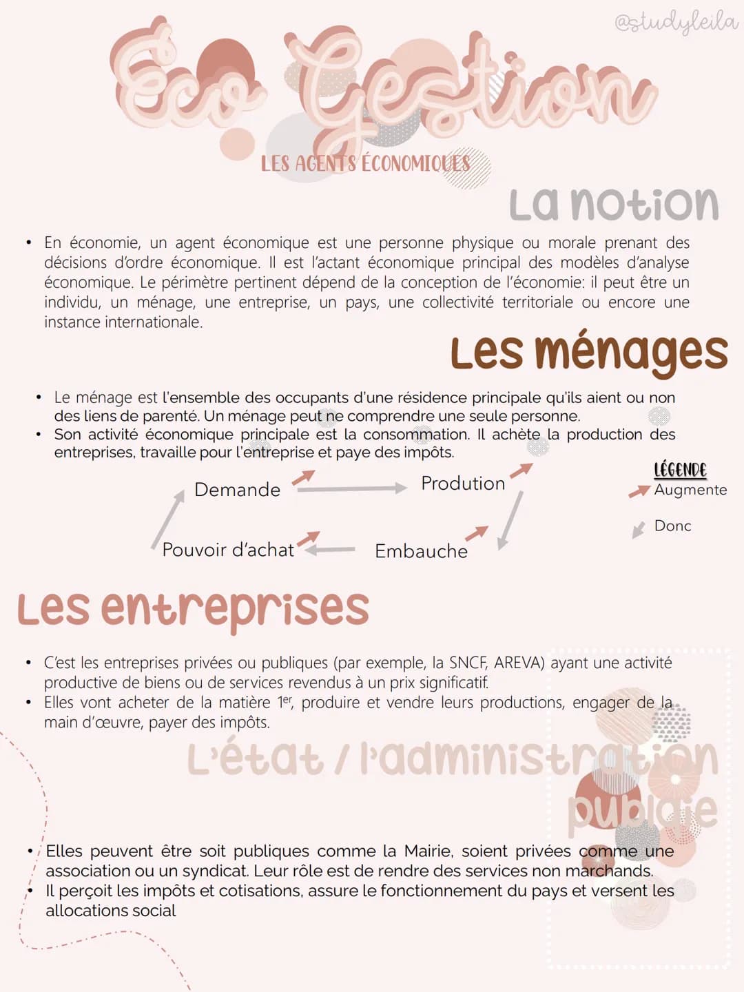 ●
Eso Cestion
LES AGENTS ÉCONOMIQUES
La notion
• En économie, un agent économique est une personne physique ou morale prenant des
décisions 