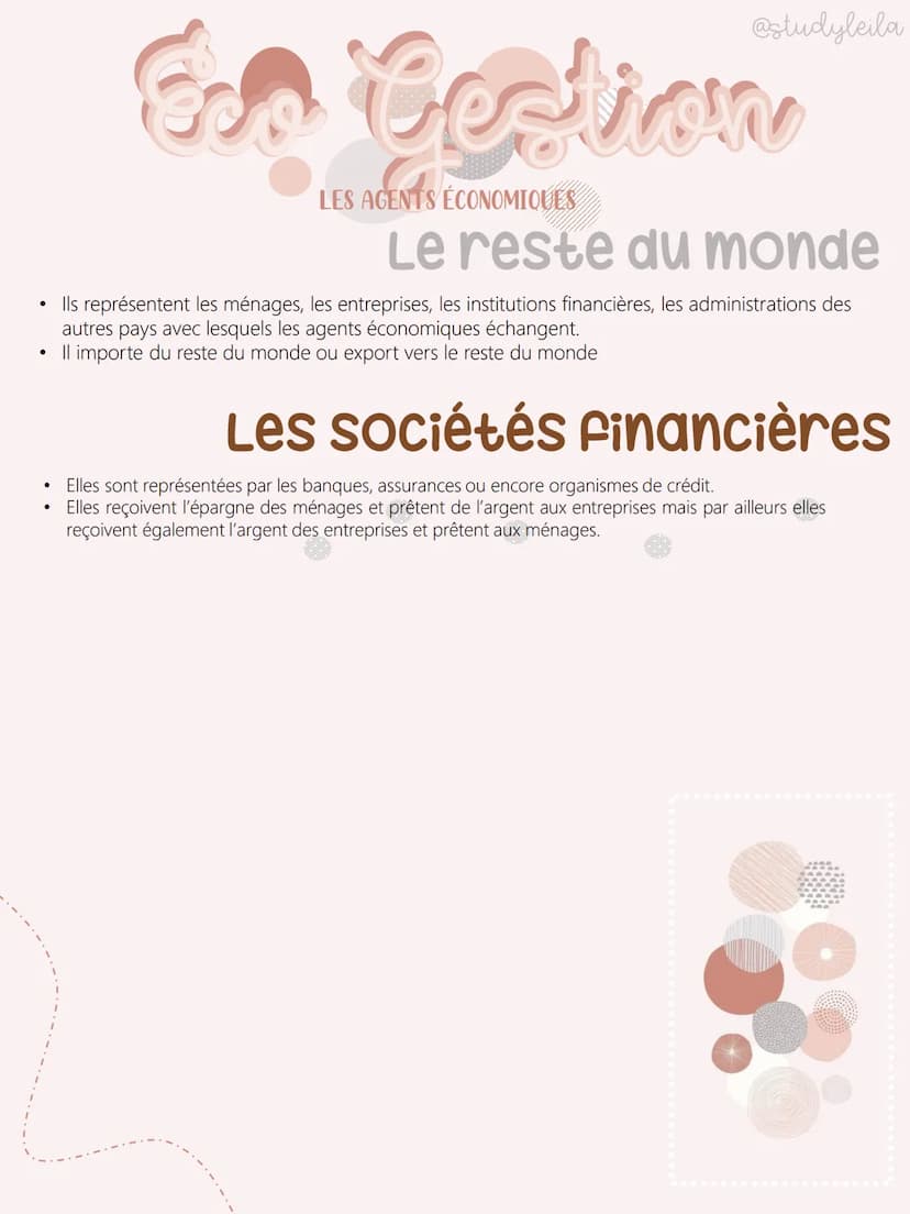 ●
Eso Cestion
LES AGENTS ÉCONOMIQUES
La notion
• En économie, un agent économique est une personne physique ou morale prenant des
décisions 