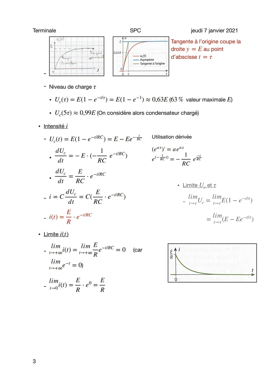 Terminale
Charge Circuit RC
Sujet général
1
Situation
_i=
●
UR
Equation différentielle
Charge condensateur
R
Donc
dq
dt
dq
dt
C. Uc
acondens