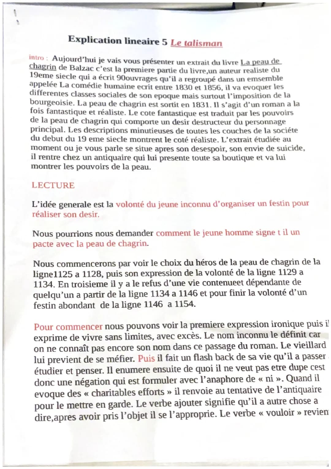 Explication lineaire 5 Le talisman
intro: Aujourd'hui je vais vous présenter un extrait du livre La peau de
chagrin de Balzac c'est la premi