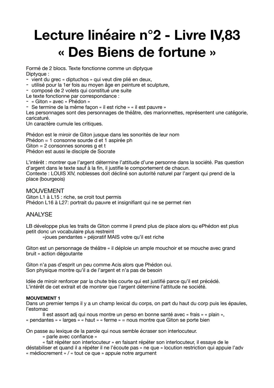 Lecture linéaire n°2 - Livre IV,83
<< Des Biens de fortune »
Formé de 2 blocs. Texte fonctionne comme un diptyque
Diptyque :
- vient du grec