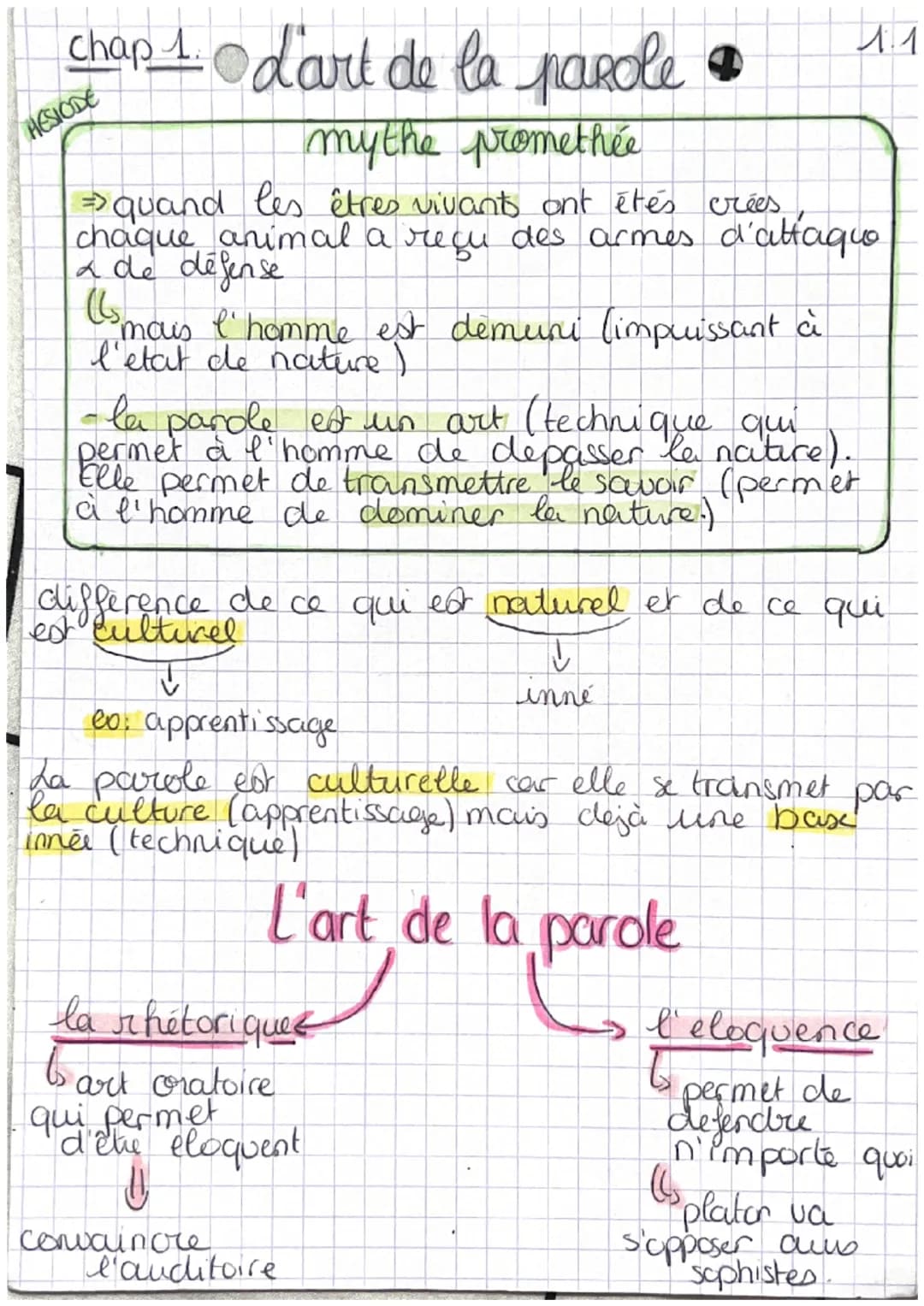 Chap 1 d'art de la parole •
HESIODE
my the promethée
→ quand les êtres vivants ont étés crées.
chaque animal a reçu des armes d'attaque
a de
