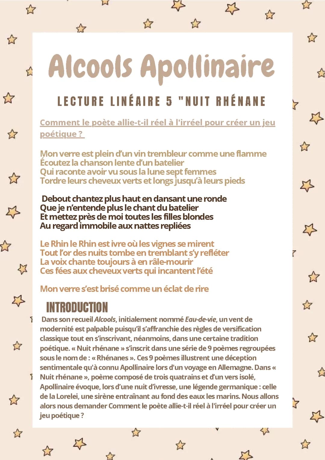 Nuit Rhénane - Analyse PDF et Texte de Guillaume Apollinaire