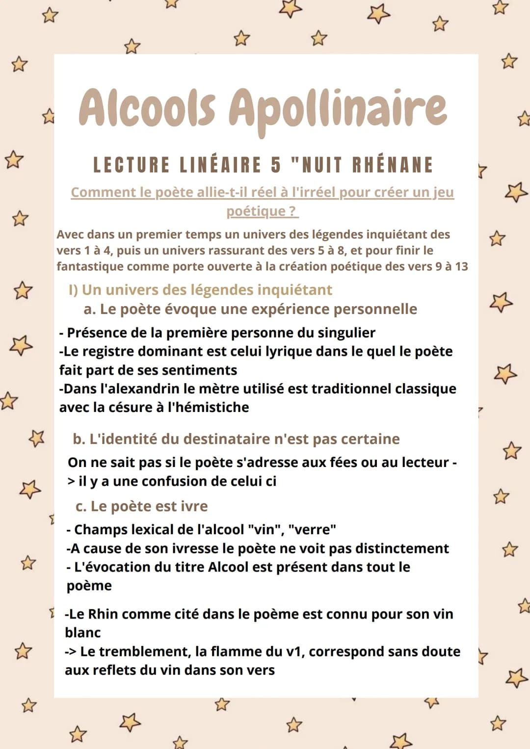 ✩
*Alcools Apollinaire
LECTURE LINÉAIRE 5 "NUIT RHÉNANE >
Comment le poète allie-t-il réel à l'irréel pour créer un jeu
poétique ?
☆
Mon ver
