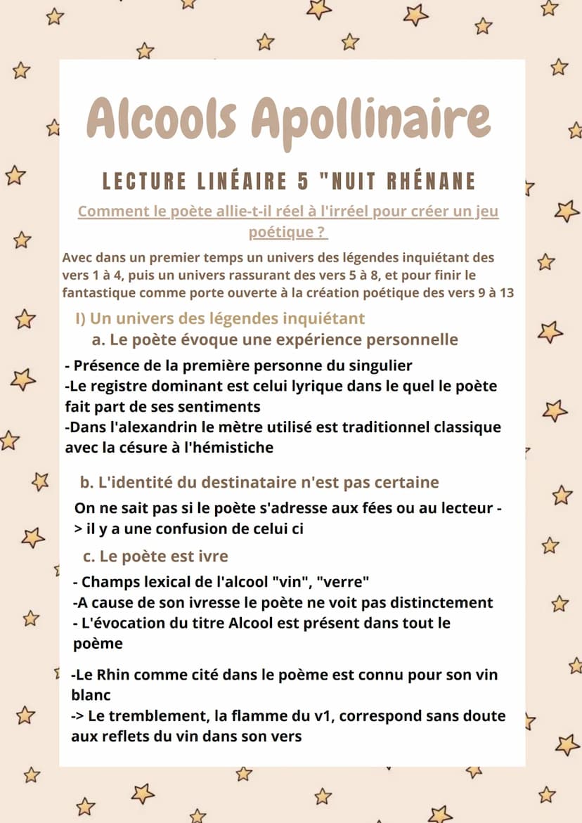 ✩
*Alcools Apollinaire
LECTURE LINÉAIRE 5 "NUIT RHÉNANE >
Comment le poète allie-t-il réel à l'irréel pour créer un jeu
poétique ?
☆
Mon ver
