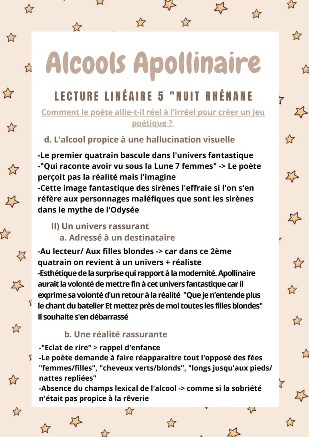 ✩
*Alcools Apollinaire
LECTURE LINÉAIRE 5 "NUIT RHÉNANE >
Comment le poète allie-t-il réel à l'irréel pour créer un jeu
poétique ?
☆
Mon ver