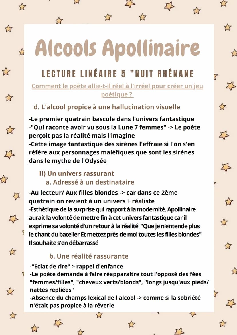 ✩
*Alcools Apollinaire
LECTURE LINÉAIRE 5 "NUIT RHÉNANE >
Comment le poète allie-t-il réel à l'irréel pour créer un jeu
poétique ?
☆
Mon ver