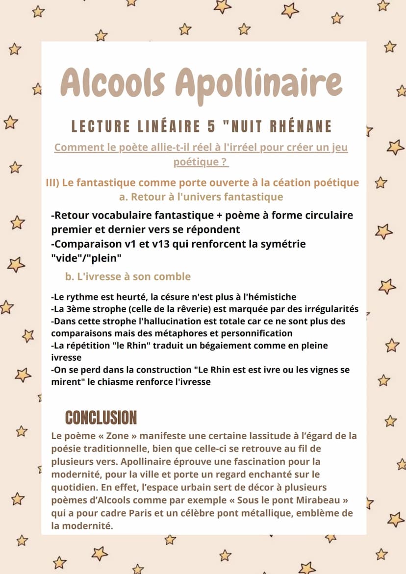 ✩
*Alcools Apollinaire
LECTURE LINÉAIRE 5 "NUIT RHÉNANE >
Comment le poète allie-t-il réel à l'irréel pour créer un jeu
poétique ?
☆
Mon ver