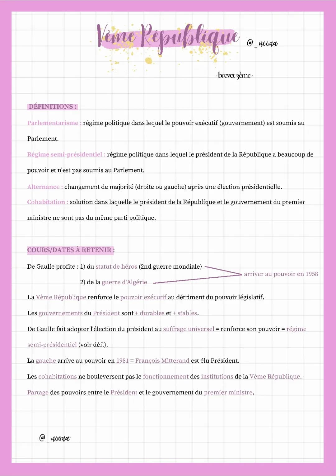 La 5ème République - Brevet