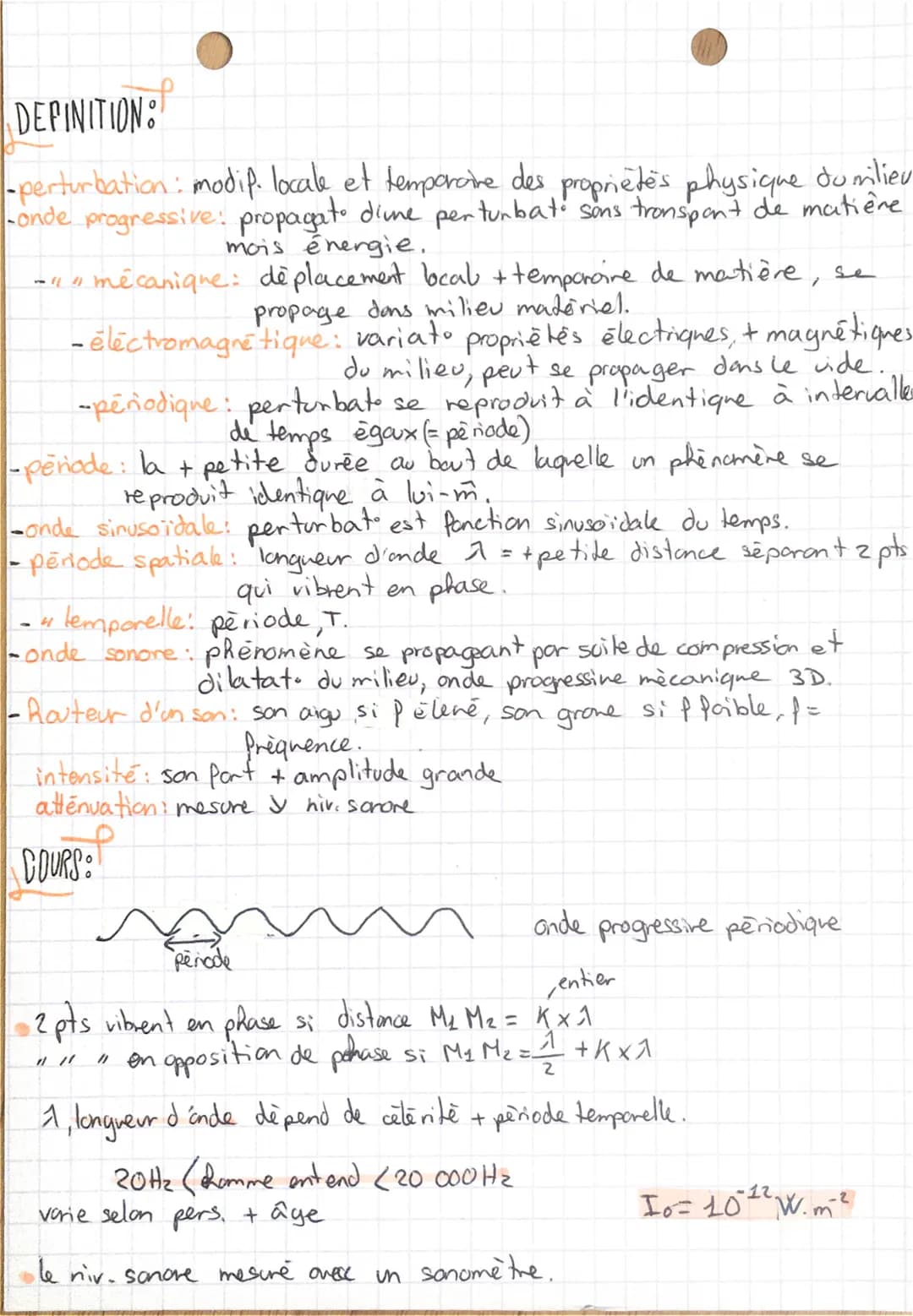 FORMULES
4 retard
O
O
t=.
(s)
longuem d'ande
(m)
1 = √x T
Ou, c célérité
(m/s)
niv. sonore (dB)
OM
V
р
L = 10 xbg (²)
intensidé absorbé
I= I