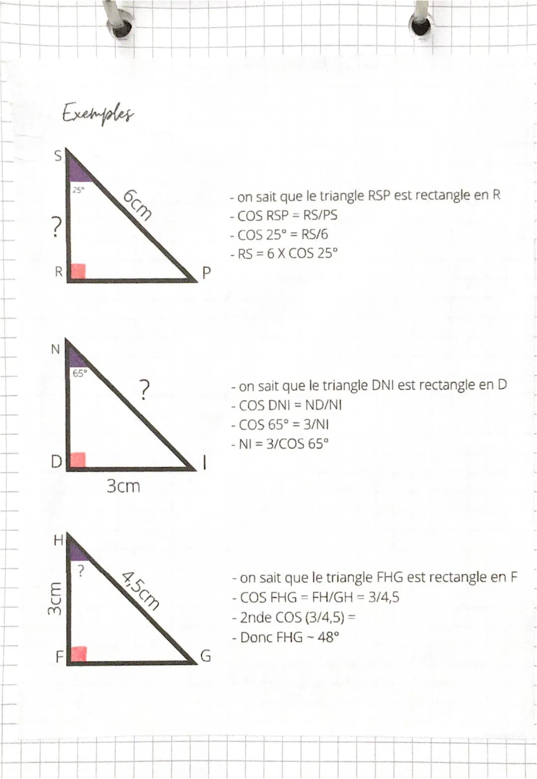 Definitions
Dans un triangle rectangle :
- l'hypoténuse est le coté opposé à l'angle droit.
- le coté adjacent à un angle aigu est le coté d