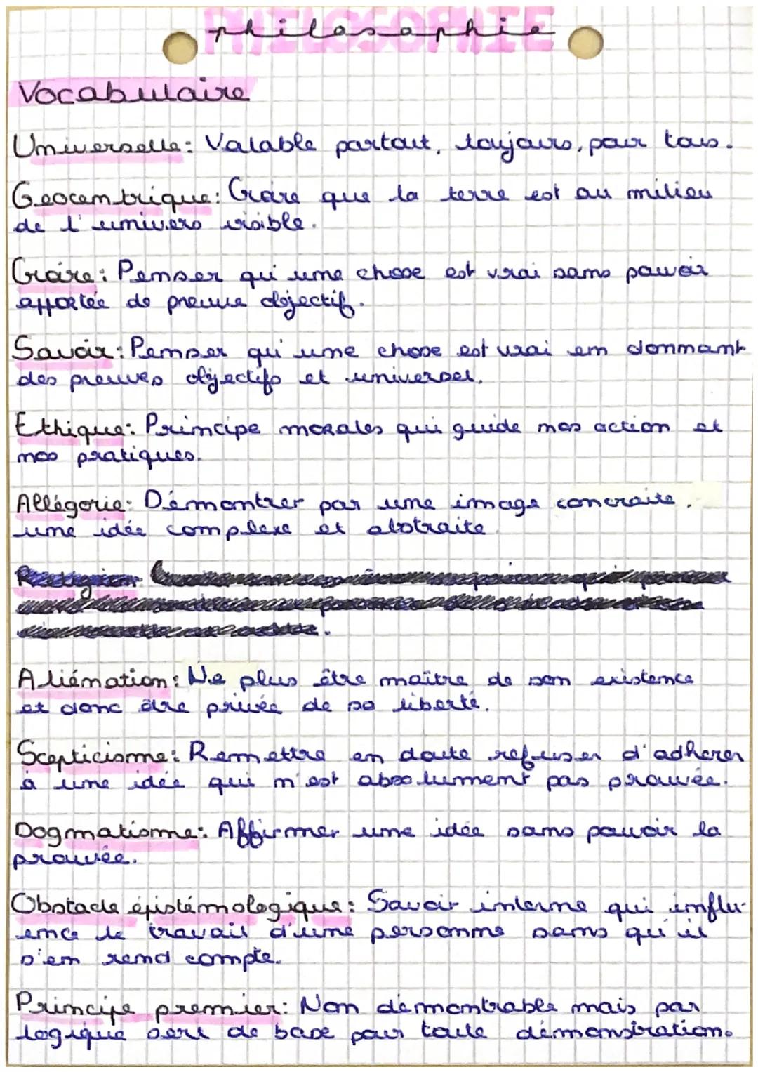 # philosophie

Vocabulaire

Universelle: Valable partout, toujours, pour tous.

Geocentrique: Grare que la terre est au milieu
de l' umivers