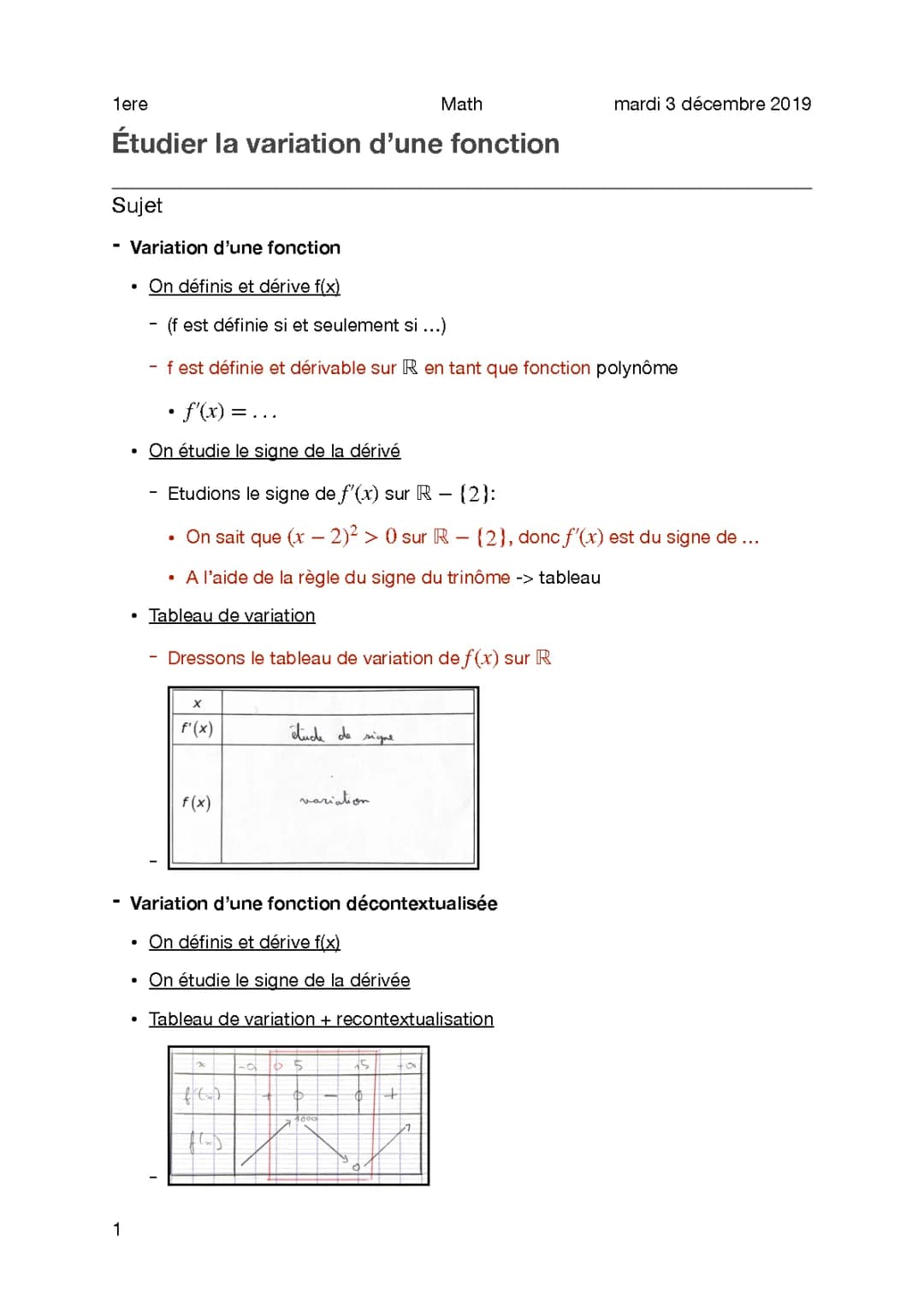 Application - étude variation fonction