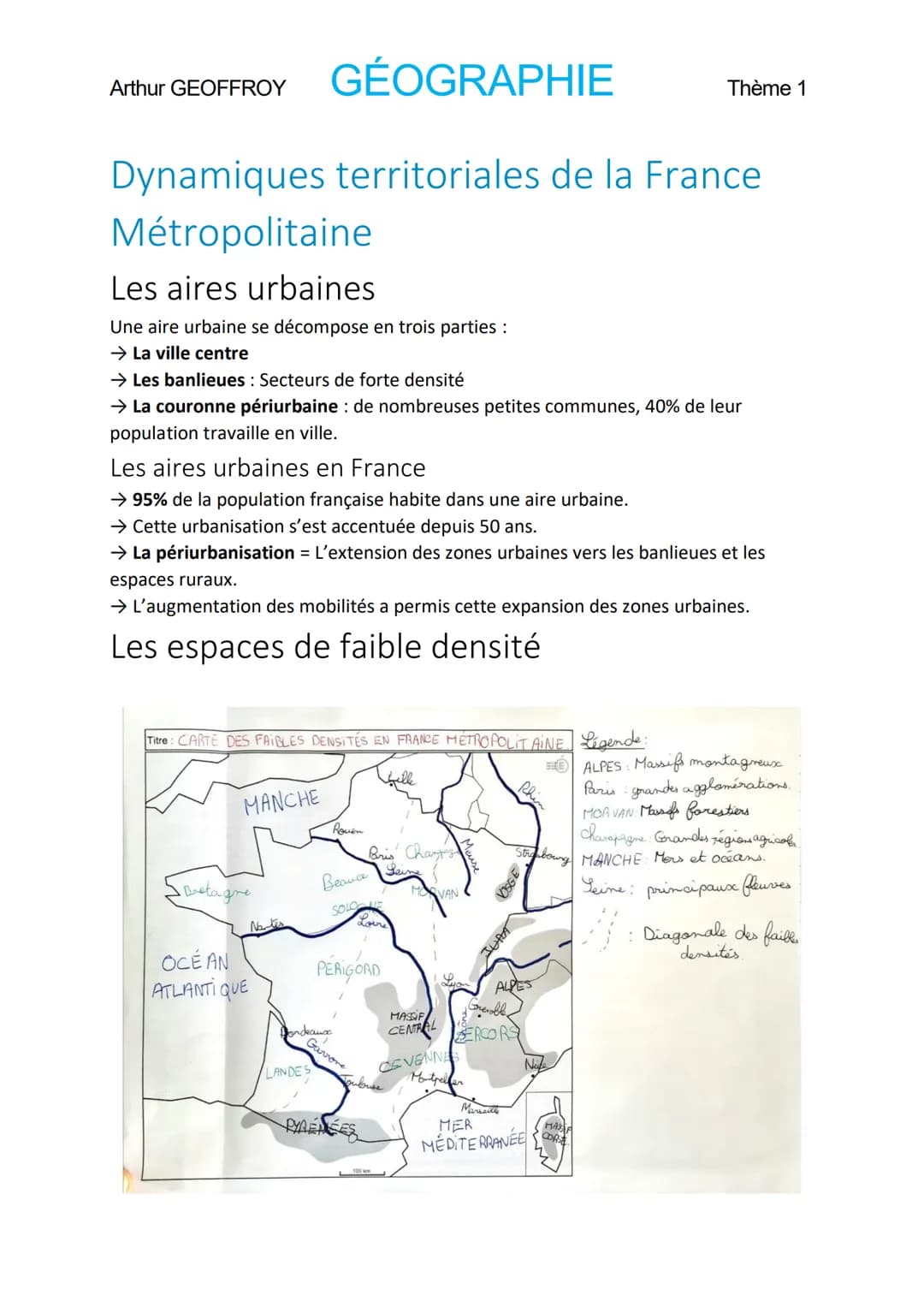 GÉOGRAPHIE
Dynamiques territoriales de la France
Métropolitaine
Arthur GEOFFROY
Les aires urbaines
Une aire urbaine se décompose en trois pa