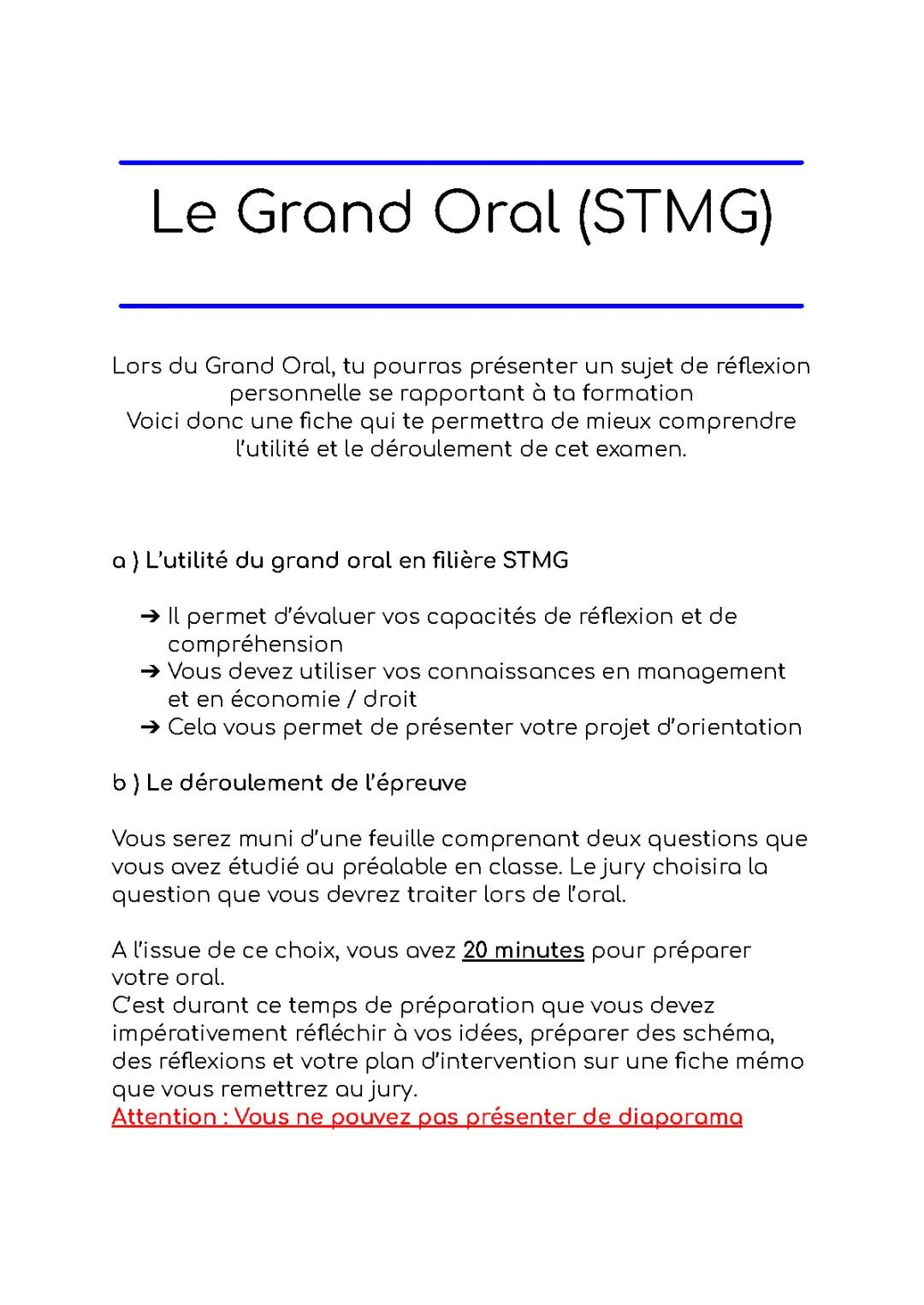 Méthodo - Le Grand oral (stmg)