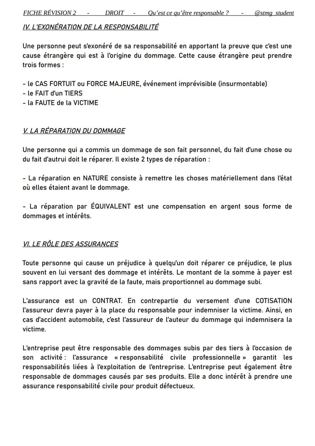 FICHE RÉVISION 2
DROIT
Qu'est ce qu'être responsable ?
THÈMEQU'EST CE QU'ÊTRE RESPONSABLE ?
Chapitre Les différents régimes de responsabilit