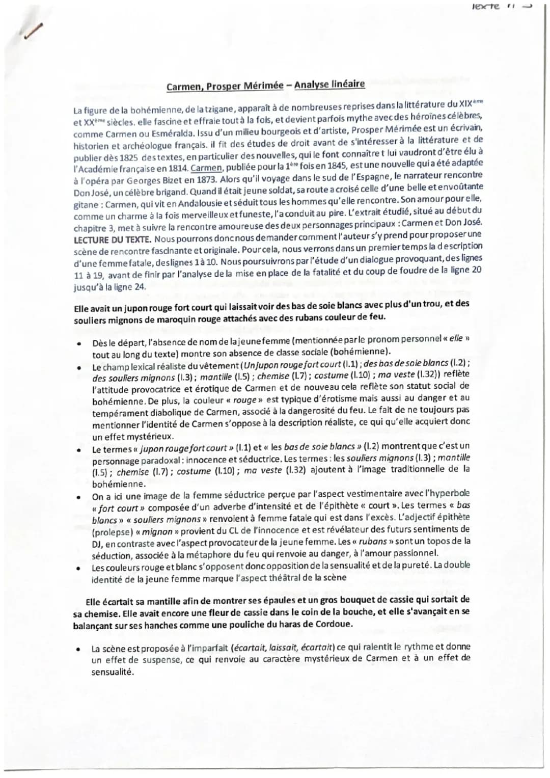 Carmen, Prosper Mérimée - Analyse linéaire 