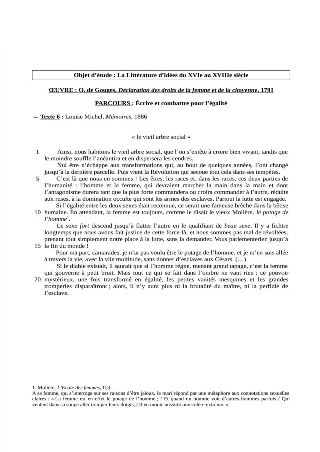 Fiche synthèse n°6
Introduction: Née le 29 mai 1830 à Vroncourt-la-Côte, Louise Michel institutrice,
écrivaine, militante anarchiste, franc-