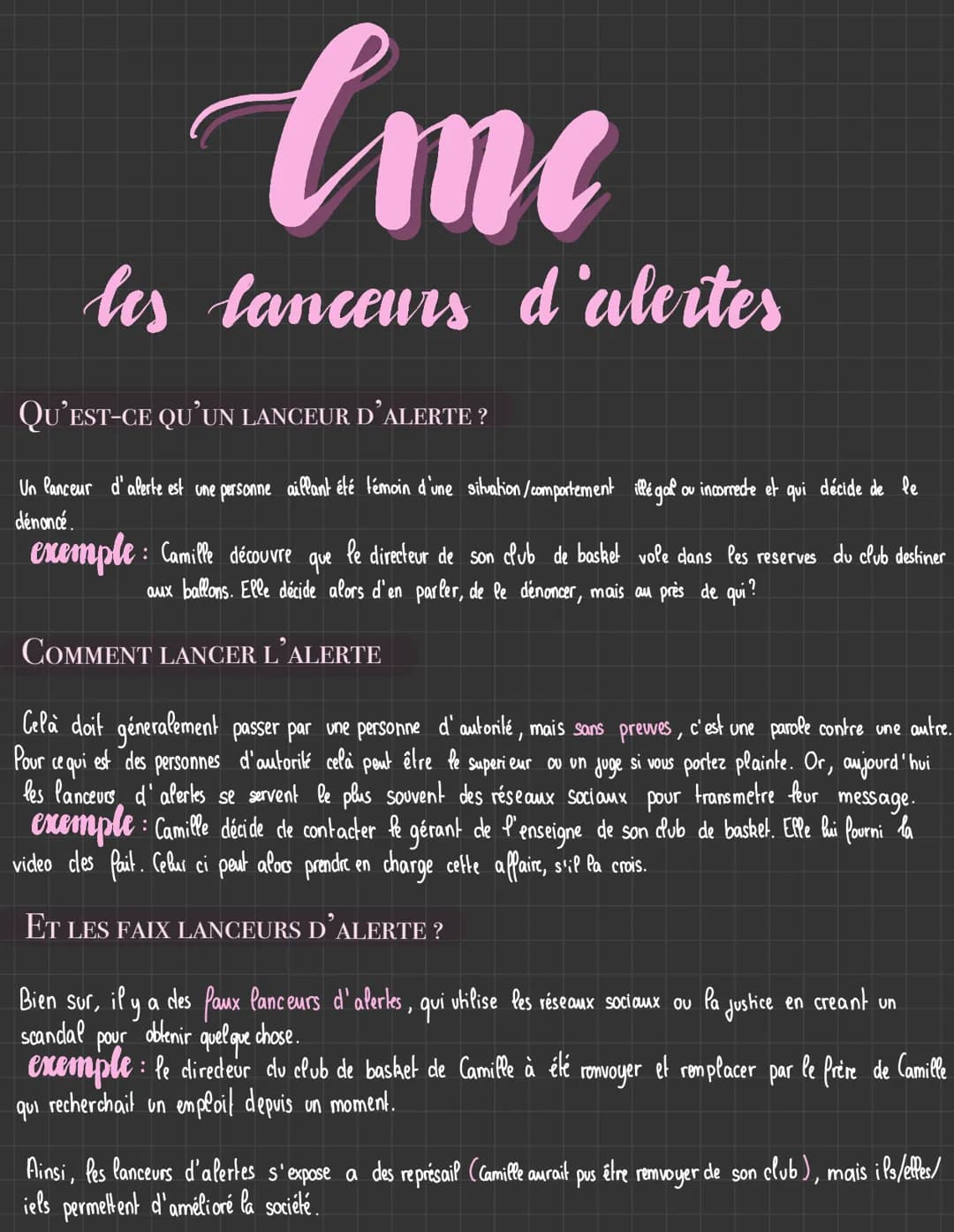 tme
les lanceurs d'alertes
QU'EST-CE QU'UN LANCEUR D'ALERTE?
Un lanceur d'alerte est une personne aillant été témoin d'une situation/comport